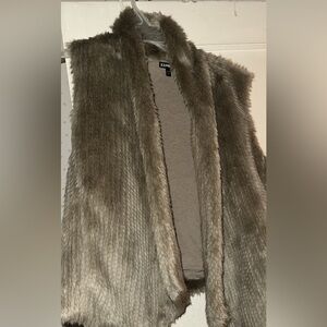 Express Faux Fur Vest in Gray and Brown M/L